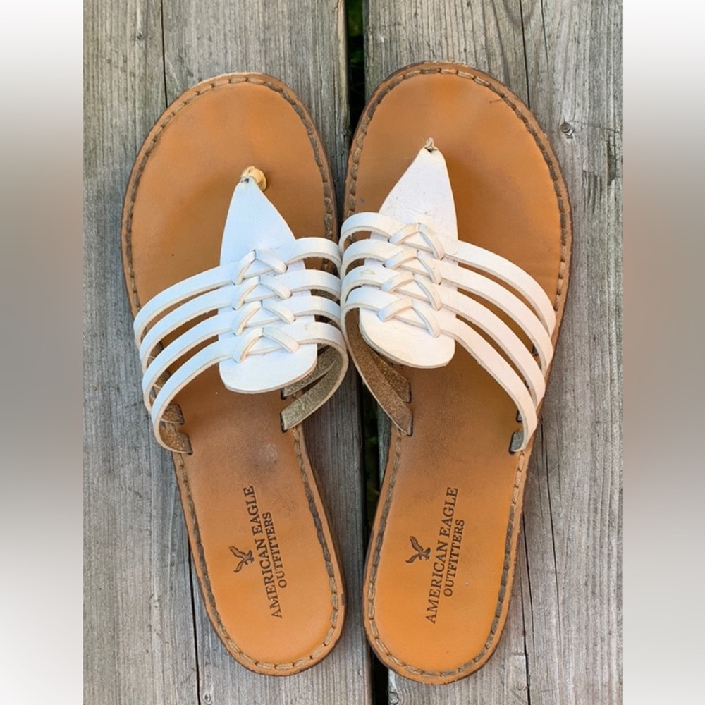 AE White/Brown Strappy Sandals